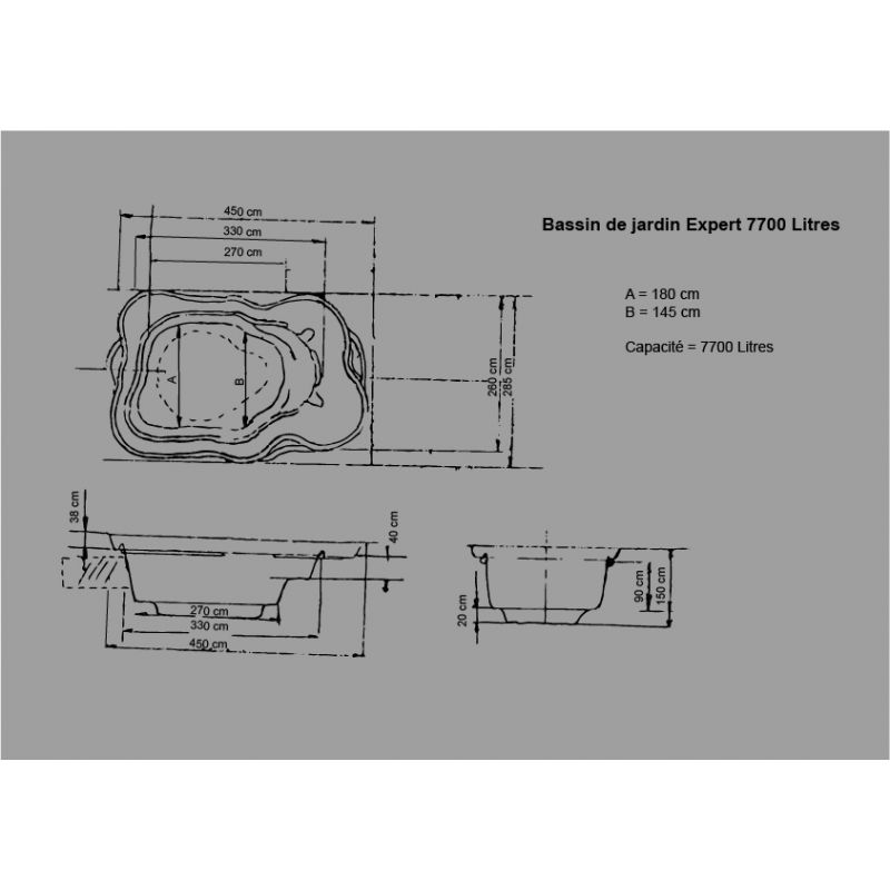 Bassin de jardin Préformé Expert 7700L schema