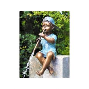 Statue Bronze petit enfant flûte