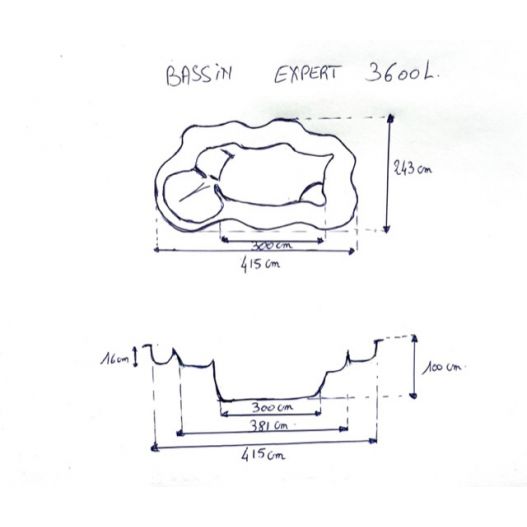Bassin de jardin Préformé Expert 3600L Granité schema