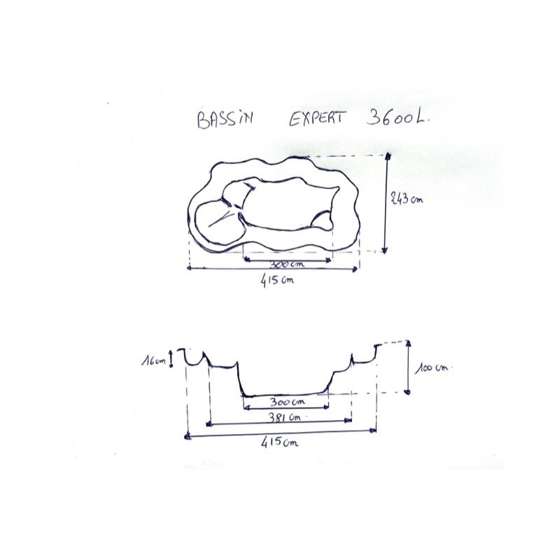 Bassin de jardin Préformé Expert 3600L Schema