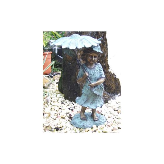 Statue Bronze Fillette au Parapluie